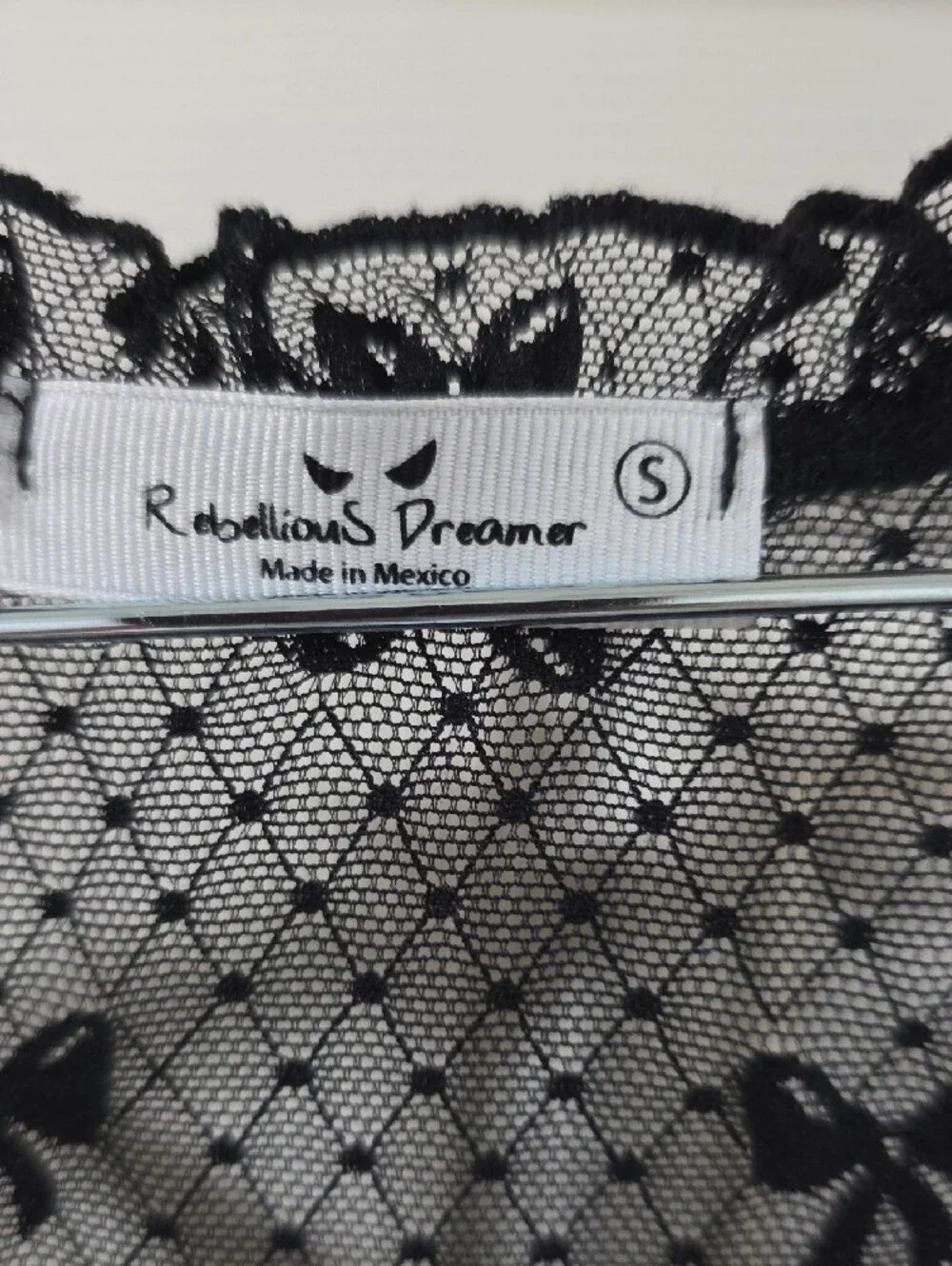 Sheer Black Lace Mesh Chemise Top with Bow Tie